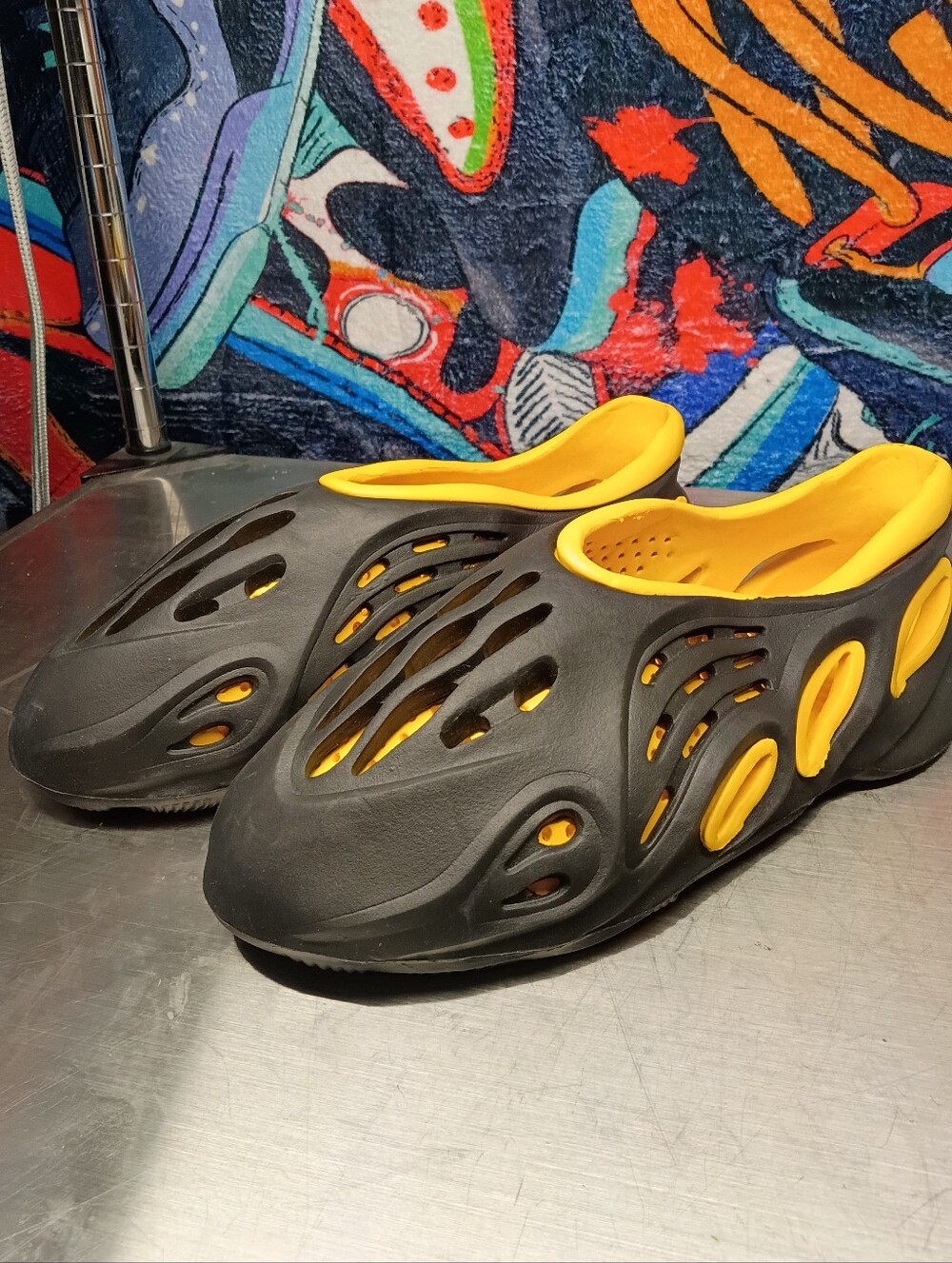 Men's Black and Yellow Slip-On Foam Clog